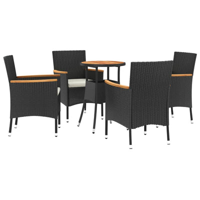 5 Piece Garden Bistro Set with Cushions Black Poly Rattan Payday Deals