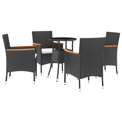 5 Piece Garden Bistro Set with Cushions Black Poly Rattan Payday Deals