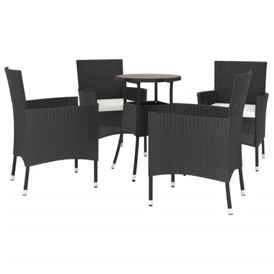 5 Piece Garden Bistro Set with Cushions Black Poly Rattan Payday Deals