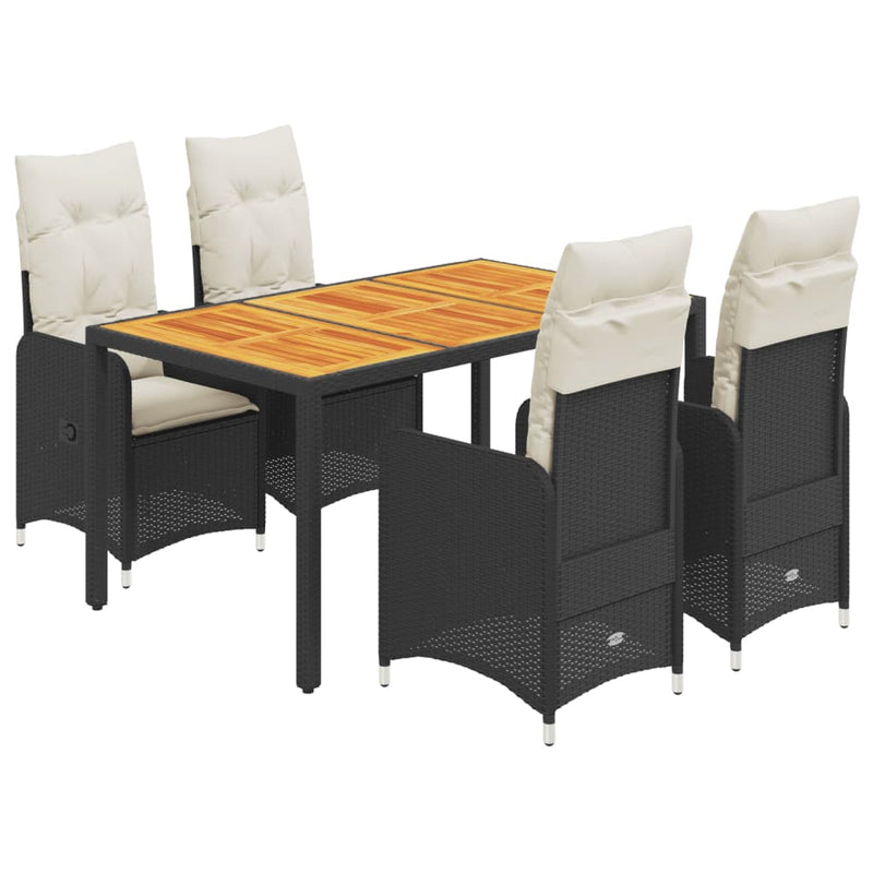 5 Piece Garden Bistro Set with Cushions Black Poly Rattan Payday Deals