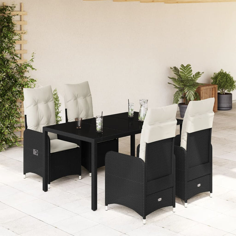 5 Piece Garden Bistro Set with Cushions Black Poly Rattan Payday Deals