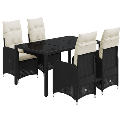 5 Piece Garden Bistro Set with Cushions Black Poly Rattan Payday Deals