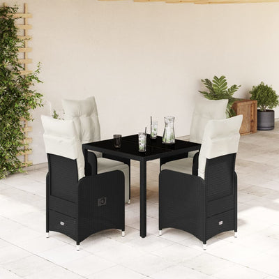 5 Piece Garden Bistro Set with Cushions Black Poly Rattan