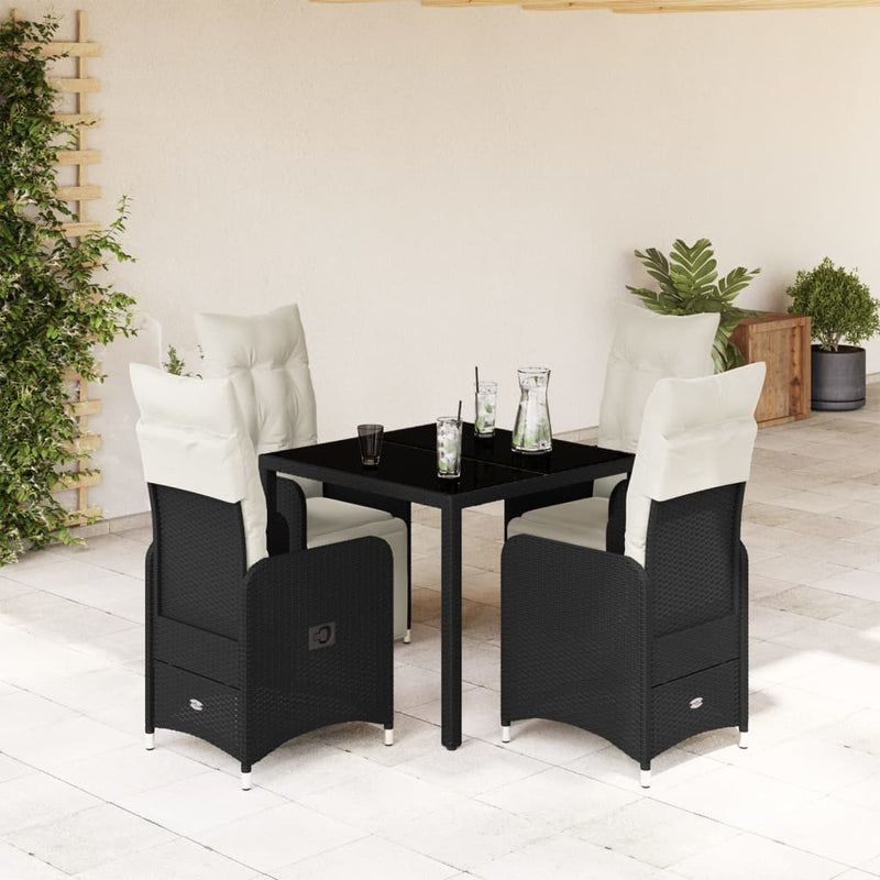 5 Piece Garden Bistro Set with Cushions Black Poly Rattan Payday Deals