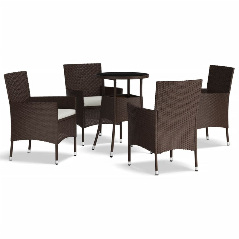 5 Piece Garden Bistro Set with Cushions Brown Poly Rattan Payday Deals