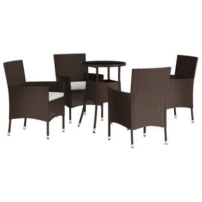 5 Piece Garden Bistro Set with Cushions Brown Poly Rattan Payday Deals