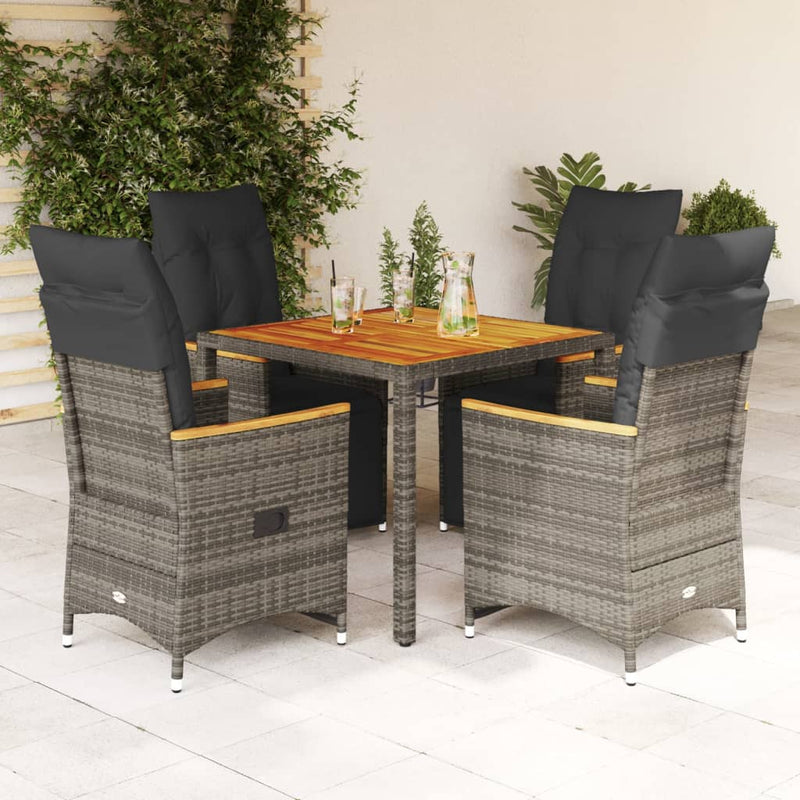 5 Piece Garden Bistro Set with Cushions Grey Poly Rattan Payday Deals