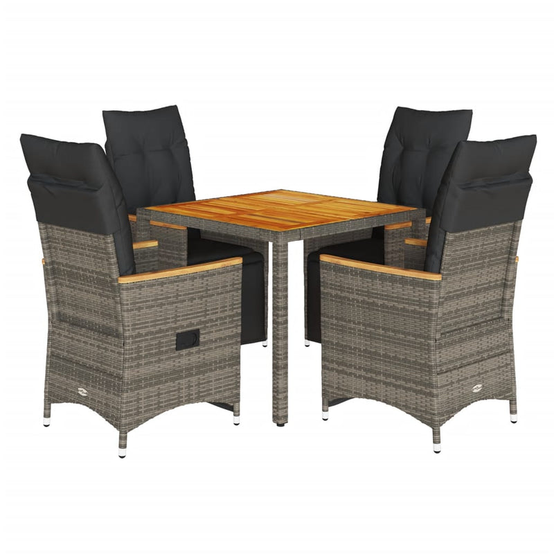 5 Piece Garden Bistro Set with Cushions Grey Poly Rattan Payday Deals