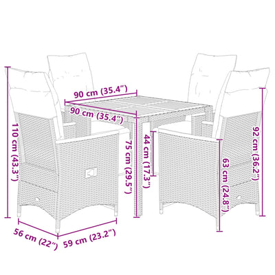 5 Piece Garden Bistro Set with Cushions Grey Poly Rattan Payday Deals