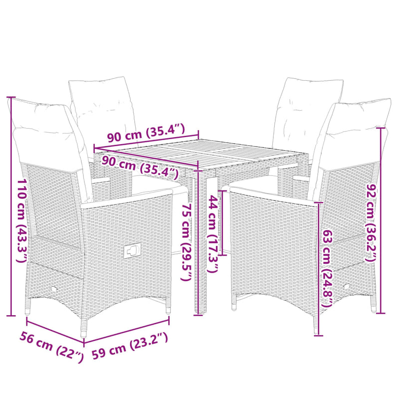 5 Piece Garden Bistro Set with Cushions Grey Poly Rattan Payday Deals