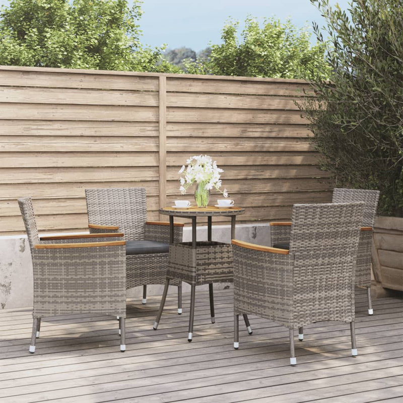 5 Piece Garden Bistro Set with Cushions Grey Poly Rattan Payday Deals