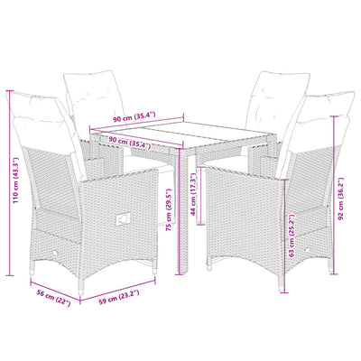 5 Piece Garden Bistro Set with Cushions Grey Poly Rattan Payday Deals