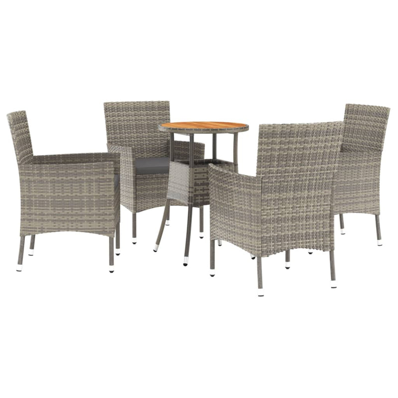 5 Piece Garden Bistro Set with Cushions Grey Poly Rattan Payday Deals