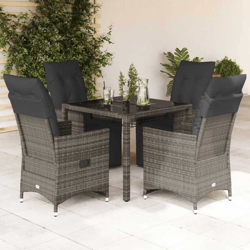 5 Piece Garden Bistro Set with Cushions Grey Poly Rattan Payday Deals