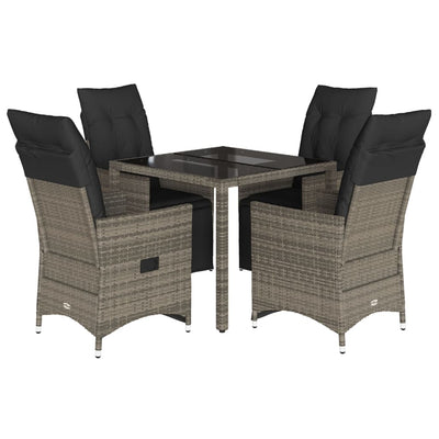 5 Piece Garden Bistro Set with Cushions Grey Poly Rattan Payday Deals