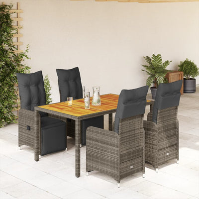 5 Piece Garden Bistro Set with Cushions Grey Poly Rattan