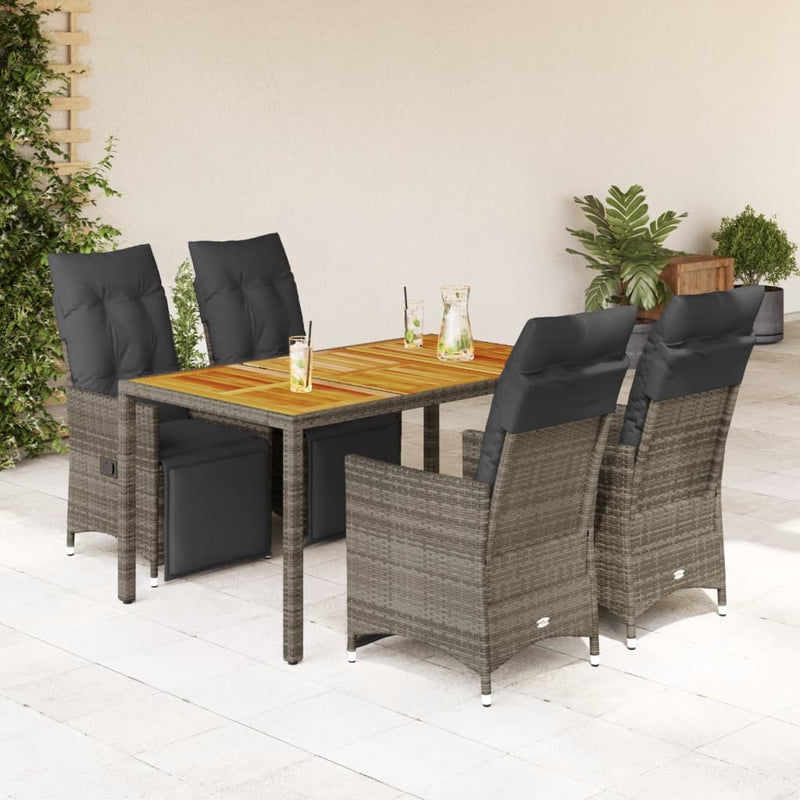 5 Piece Garden Bistro Set with Cushions Grey Poly Rattan Payday Deals