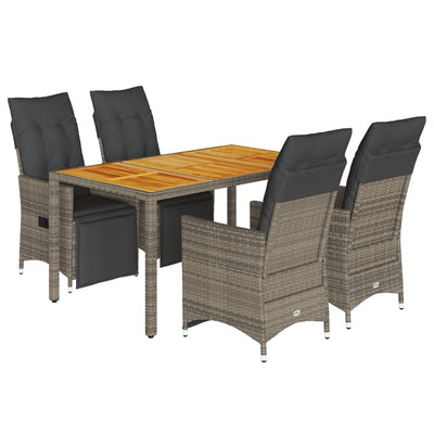 5 Piece Garden Bistro Set with Cushions Grey Poly Rattan Payday Deals