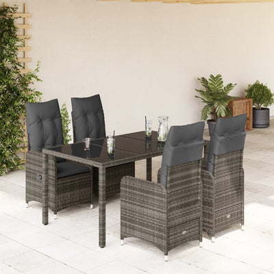 5 Piece Garden Bistro Set with Cushions Grey Poly Rattan