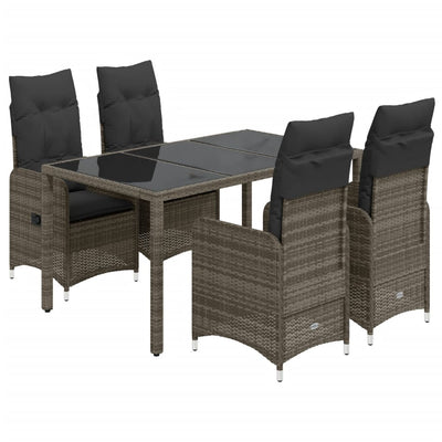 5 Piece Garden Bistro Set with Cushions Grey Poly Rattan Payday Deals