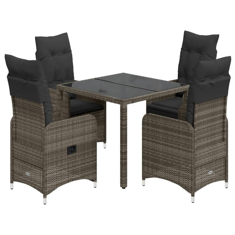 5 Piece Garden Bistro Set with Cushions Grey Poly Rattan Payday Deals