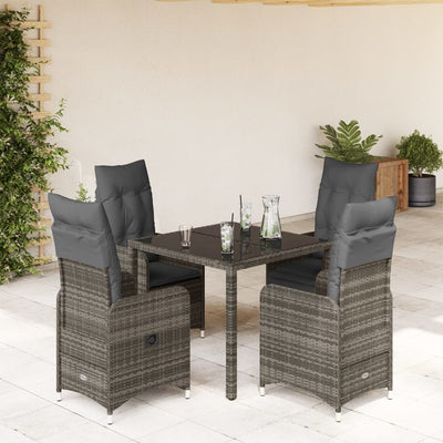 5 Piece Garden Bistro Set with Cushions Grey Poly Rattan Payday Deals