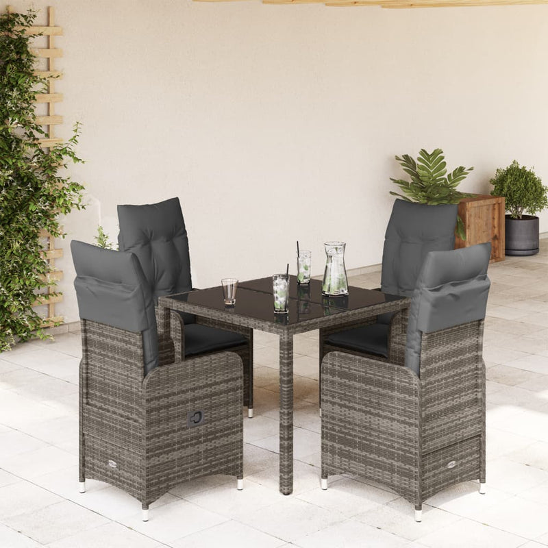 5 Piece Garden Bistro Set with Cushions Grey Poly Rattan Payday Deals