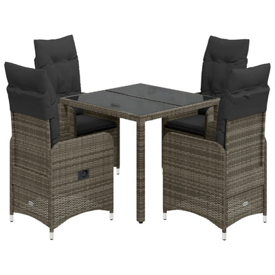 5 Piece Garden Bistro Set with Cushions Grey Poly Rattan Payday Deals