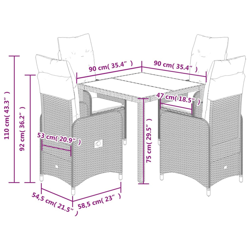 5 Piece Garden Bistro Set with Cushions Grey Poly Rattan Payday Deals