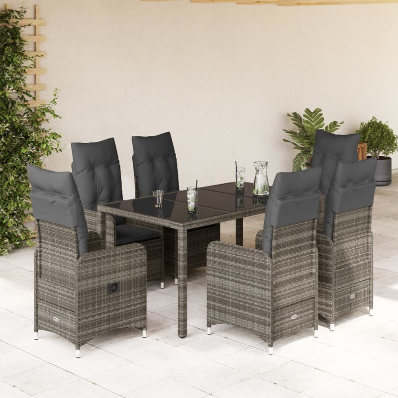 5 Piece Garden Bistro Set with Cushions Grey Poly Rattan Payday Deals