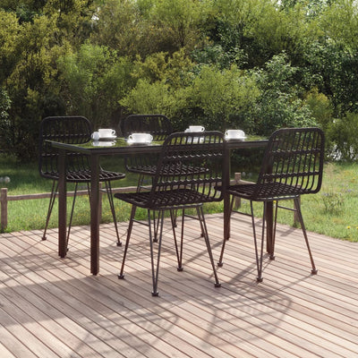 5 Piece Garden Dining Set Black Poly Rattan