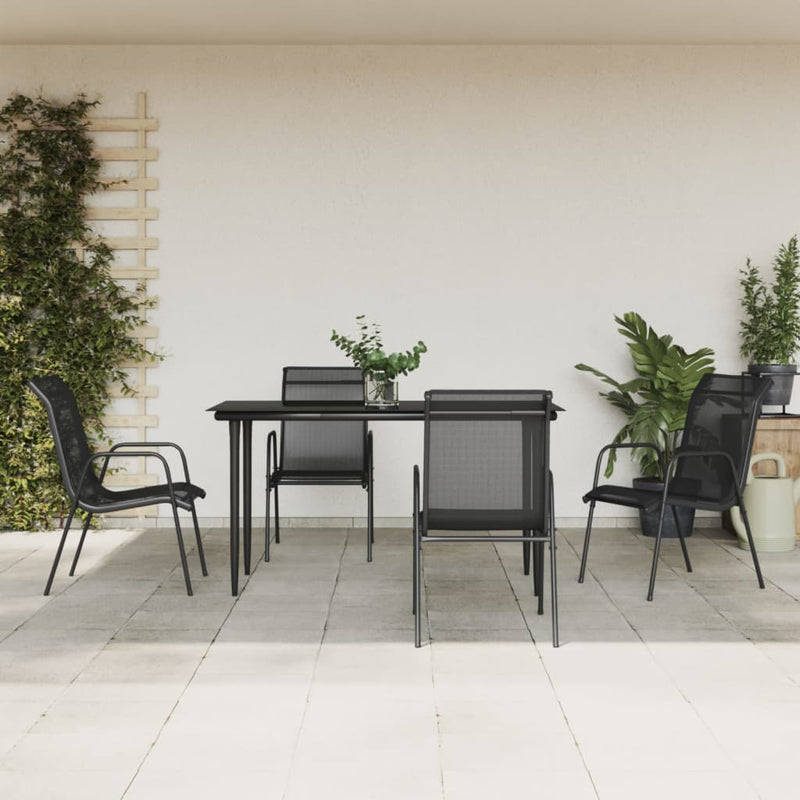 5 Piece Garden Dining Set Black Steel and Textilene Payday Deals
