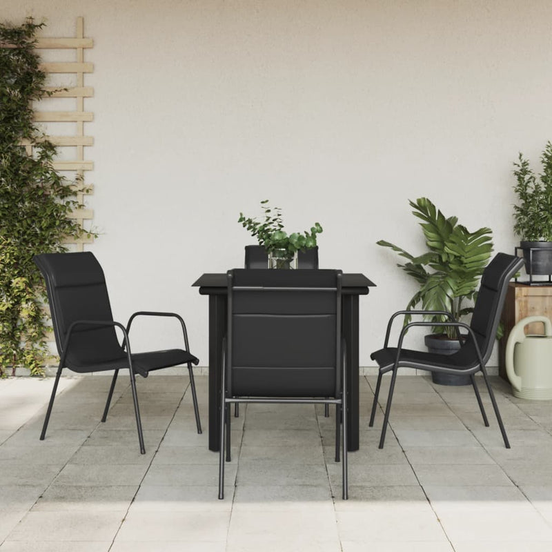 5 Piece Garden Dining Set Black Steel and Textilene Payday Deals