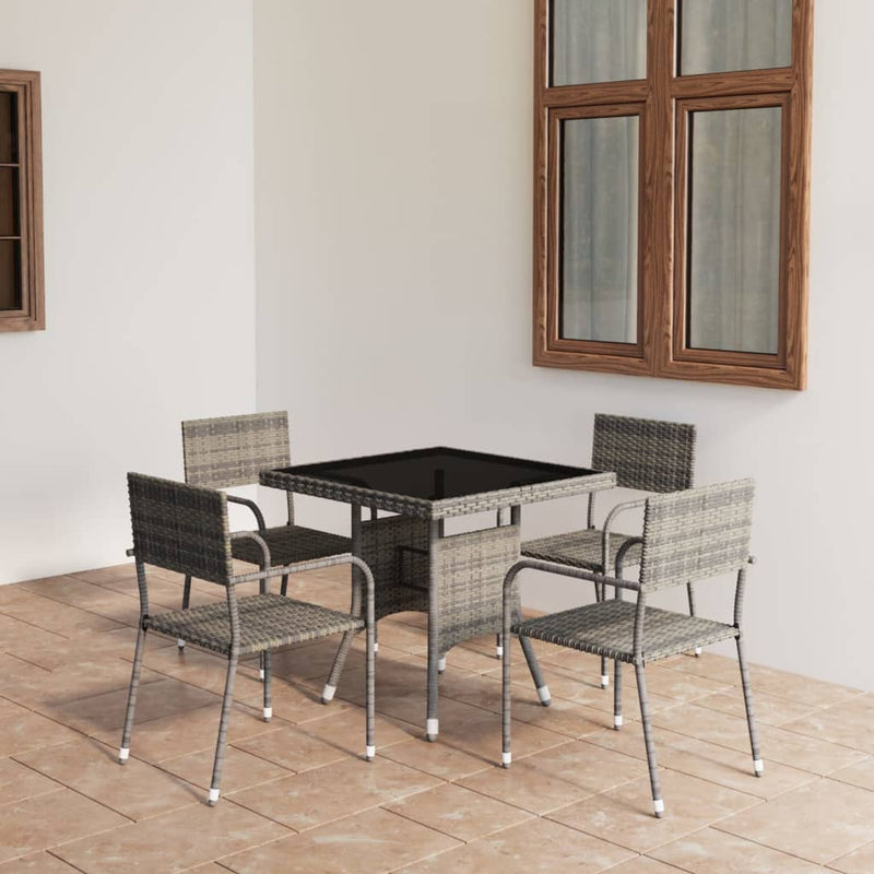 5 Piece Garden Dining Set Poly Rattan Grey Payday Deals