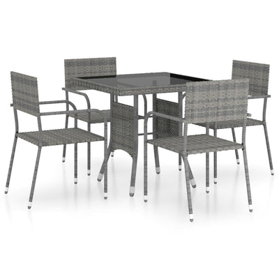 5 Piece Garden Dining Set Poly Rattan Grey Payday Deals
