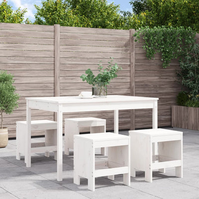 5 Piece Garden Dining Set White Solid Wood Pine Payday Deals