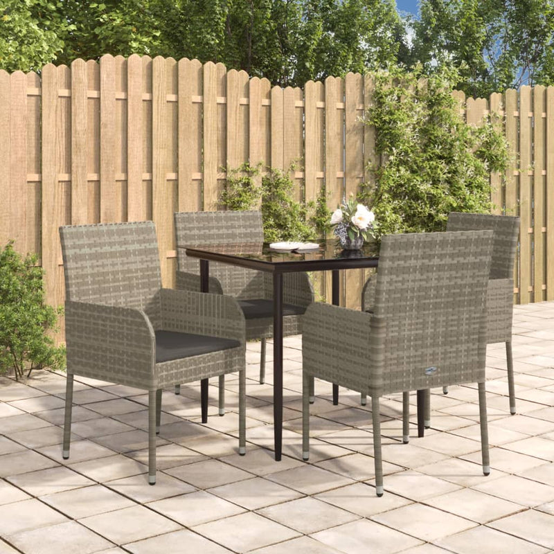 5 Piece Garden Dining Set with Cushions Black and Grey Poly Rattan Payday Deals
