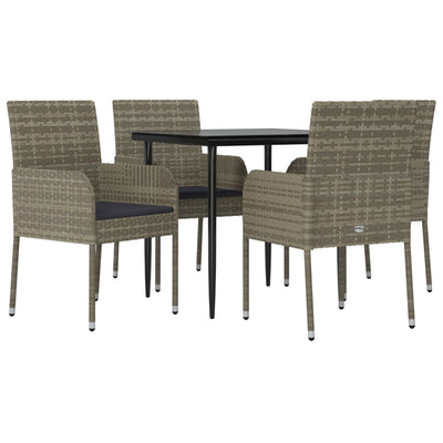 5 Piece Garden Dining Set with Cushions Black and Grey Poly Rattan Payday Deals