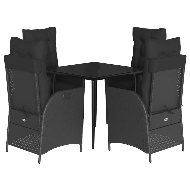 5 Piece Garden Dining Set with Cushions Black Poly Rattan Payday Deals