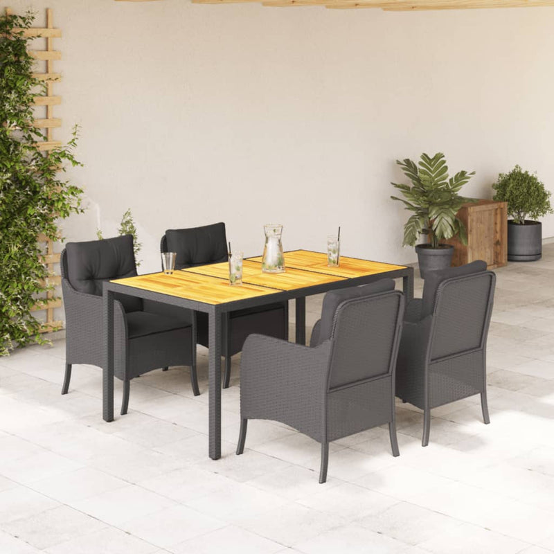 5 Piece Garden Dining Set with Cushions Black Poly Rattan Payday Deals