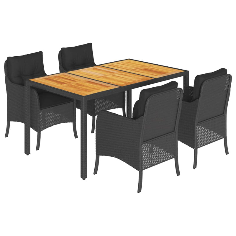 5 Piece Garden Dining Set with Cushions Black Poly Rattan Payday Deals
