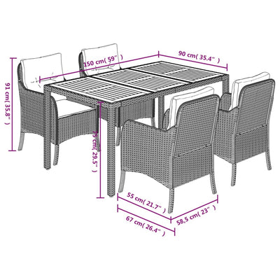 5 Piece Garden Dining Set with Cushions Black Poly Rattan Payday Deals