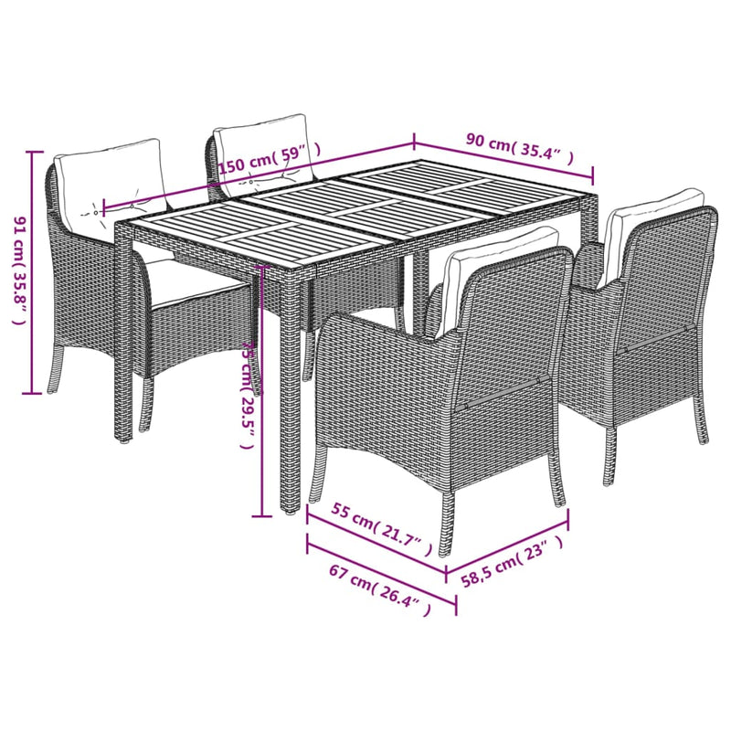 5 Piece Garden Dining Set with Cushions Black Poly Rattan Payday Deals