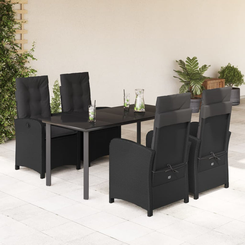 5 Piece Garden Dining Set with Cushions Black Poly Rattan Payday Deals