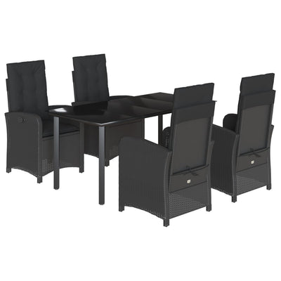 5 Piece Garden Dining Set with Cushions Black Poly Rattan Payday Deals