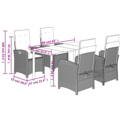 5 Piece Garden Dining Set with Cushions Black Poly Rattan Payday Deals