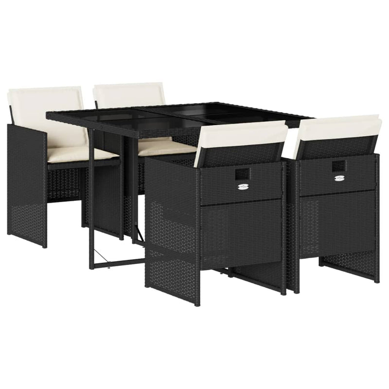 5 Piece Garden Dining Set with Cushions Black Poly Rattan Payday Deals