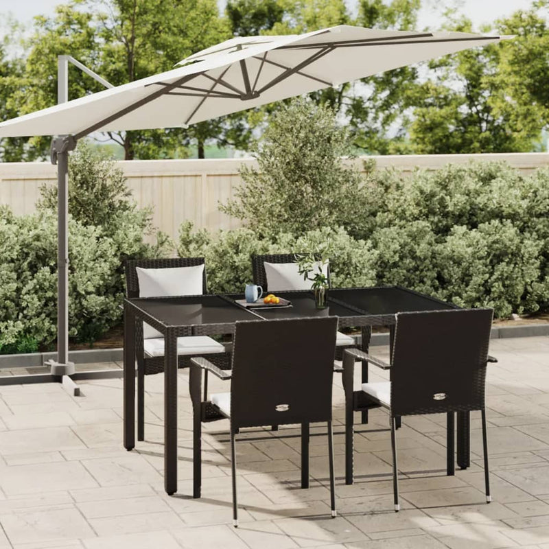 5 Piece Garden Dining Set with Cushions Black Poly Rattan Payday Deals