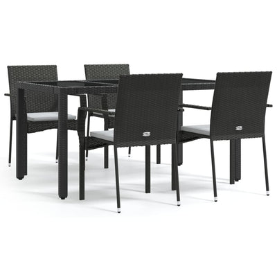 5 Piece Garden Dining Set with Cushions Black Poly Rattan Payday Deals