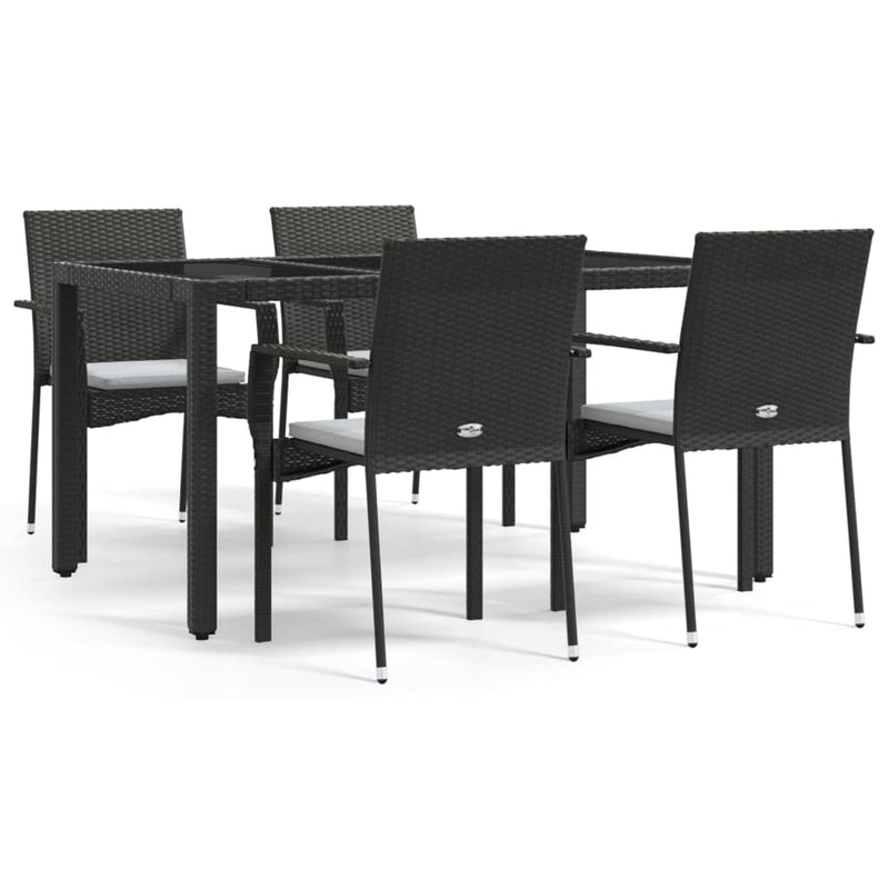5 Piece Garden Dining Set with Cushions Black Poly Rattan Payday Deals